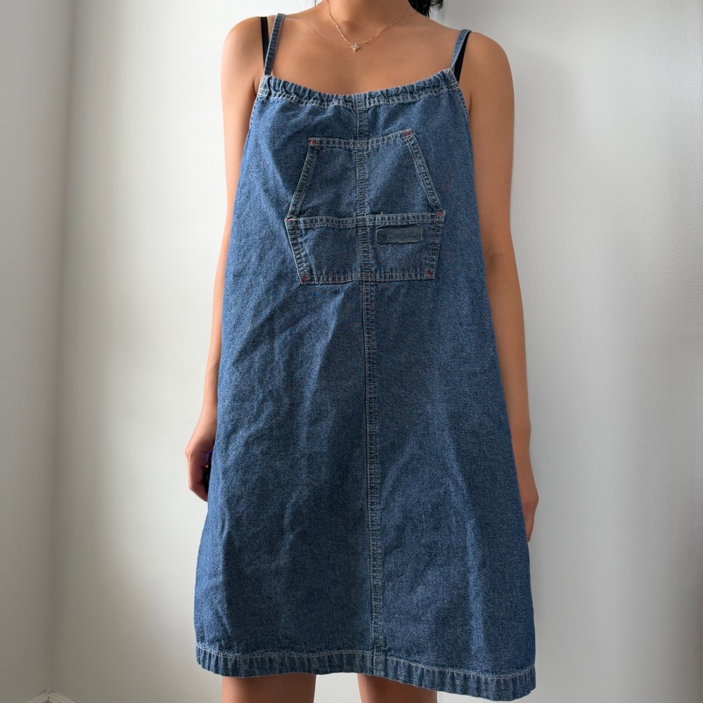 90s Reactor+ Blue Denim Pinafore Dress - Medium
